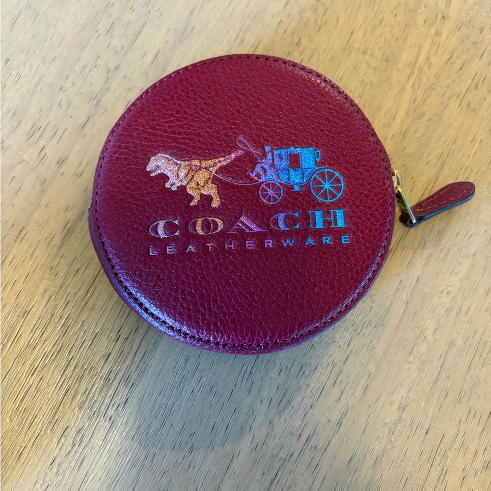 Coach Rexy Maroon Leather Round Coin Pouch